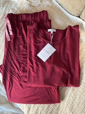 LAKE Women's Burgundy Pajama Set - Soft Sleep Top & Pants - NWT